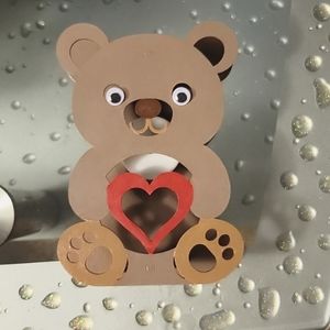 HAND CRAFTED HAND PAINTED BEAR WOODEN VALENTINE'S LIGHT UP